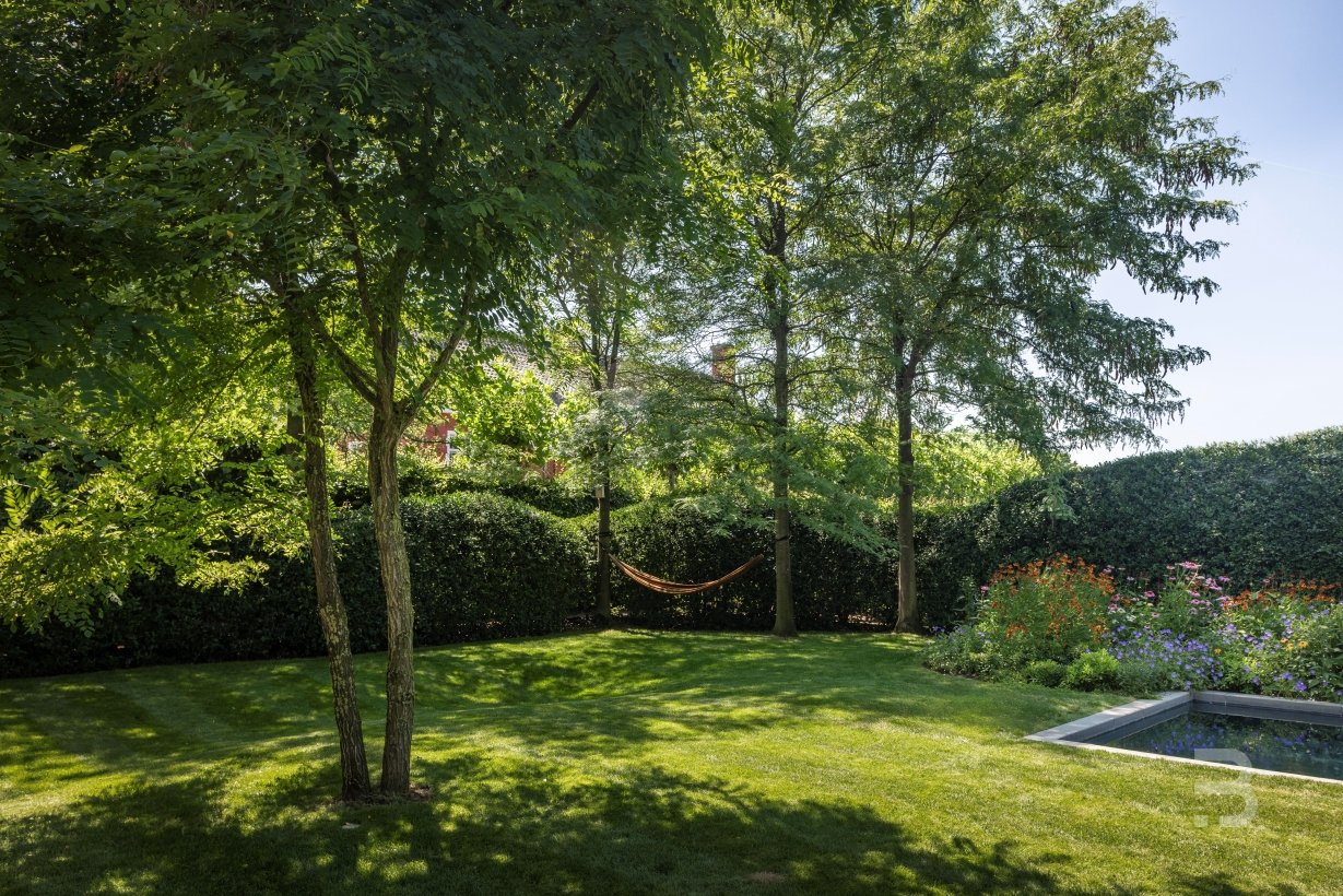 Afbeelding project Achtertuin aan landelijke woning met zwembad en bijgebouw